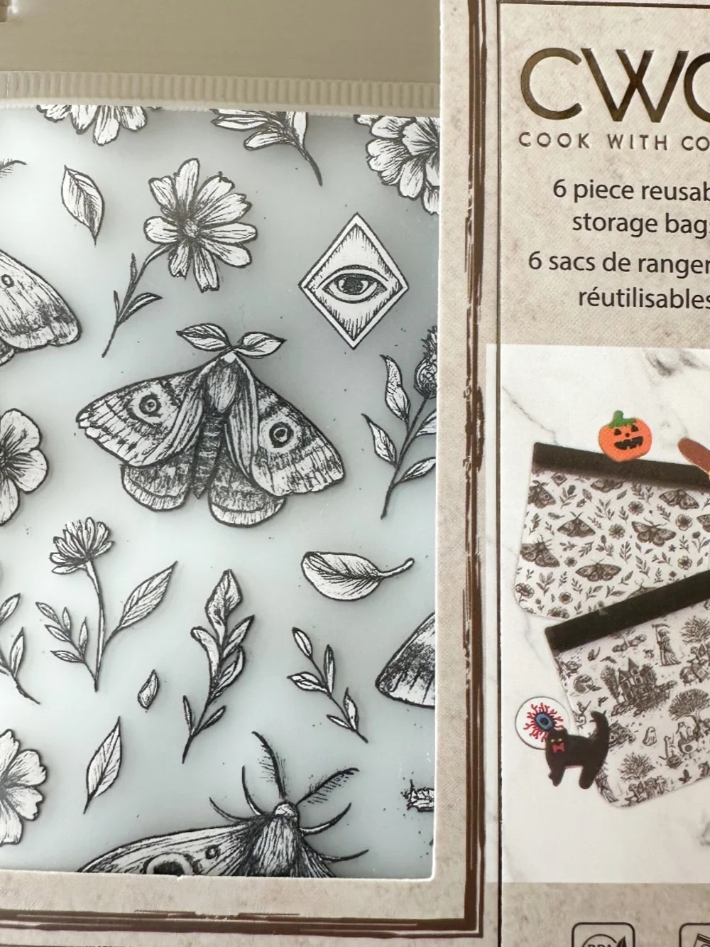 NEW CWC SPOOKY HALLOWEEN Themed Reusable Storage Bags Set/6